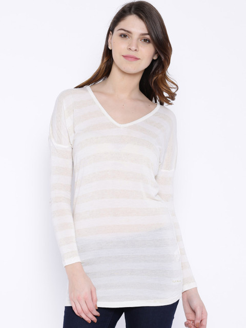 

U.S. Polo Assn. Women Off-White & Beige Striped Top
