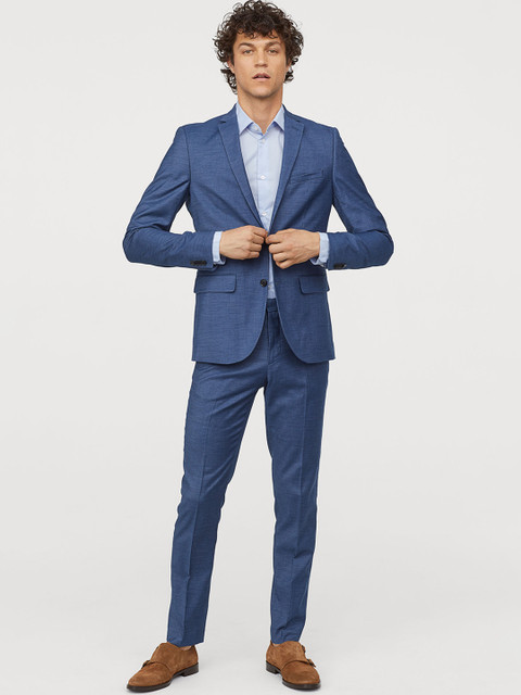 

H&M Men Blue Solid Suit Trousers Slim Fit