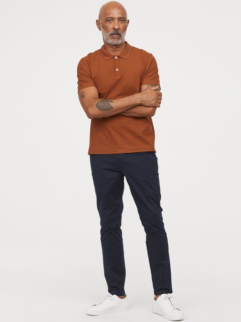

H&M Men Blue Solid Cotton Chinos Slim Fit