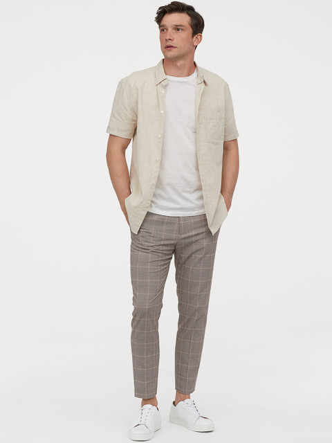 

H&M Men Brown Checked Suit Trousers Skinny Fit