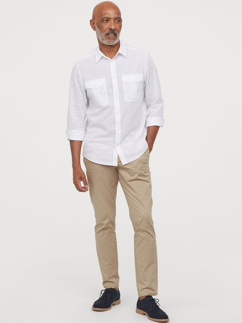 

H&M Men Beige Solid Cotton Chinos Slim Fit