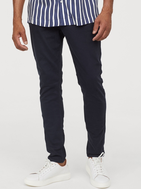 

H&M Men Blue Solid Twill Trousers Skinny Fit