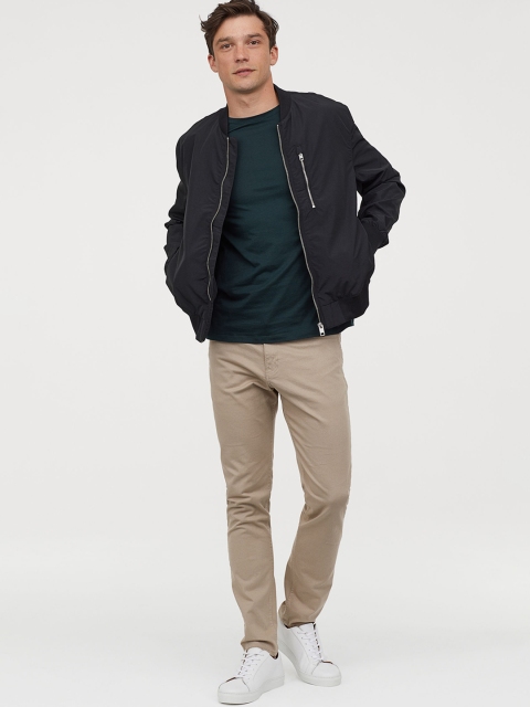 

H&M Men Beige Solid Twill Trousers Slim Fit