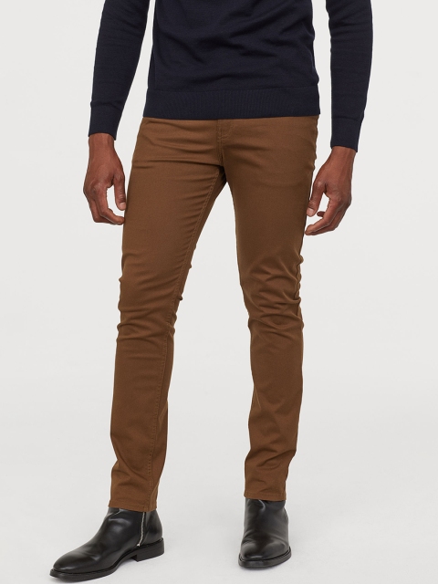 

H&M Men Brown Solid Twill Trousers Slim Fit