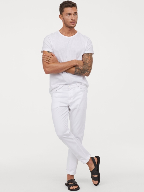 

H&M Men White Twill Trousers Slim Fit