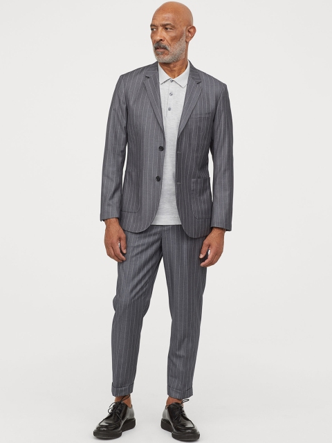 

H&M Men Grey Striped Suit Trousers Slim Fit