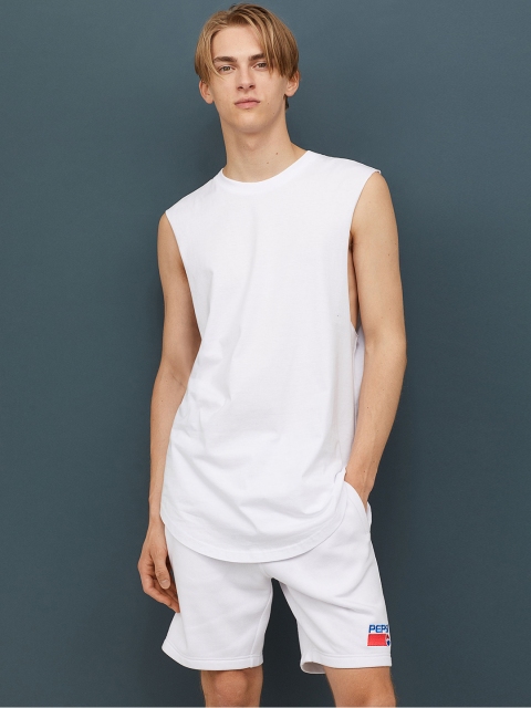 

H&M Men White Solid Sweatshirt Shorts