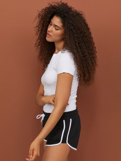 

H&M Women Black Solid Short Sweatshirt Shorts