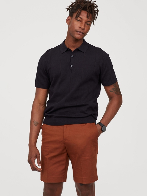 

H&M Men Brown Solid Twill Shorts, Beige