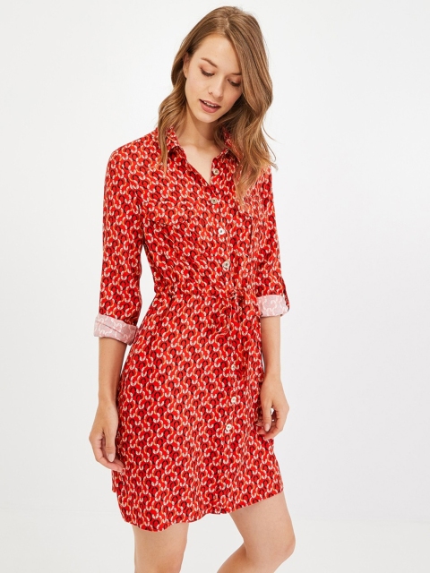 

promod Women Printed Red Shirt Dress