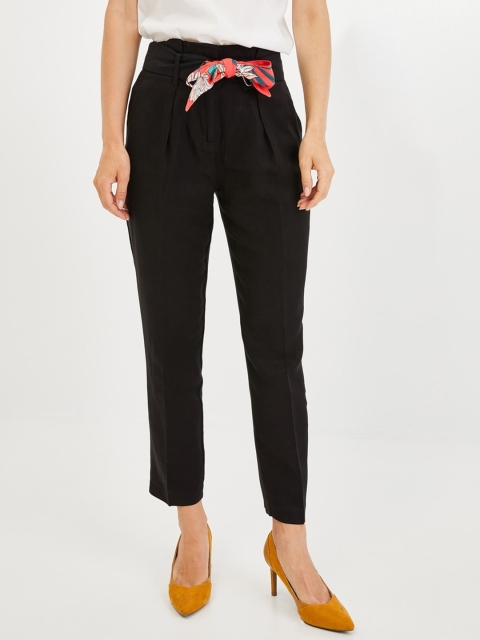 

promod Women Black Regular Fit Solid Regular Trousers
