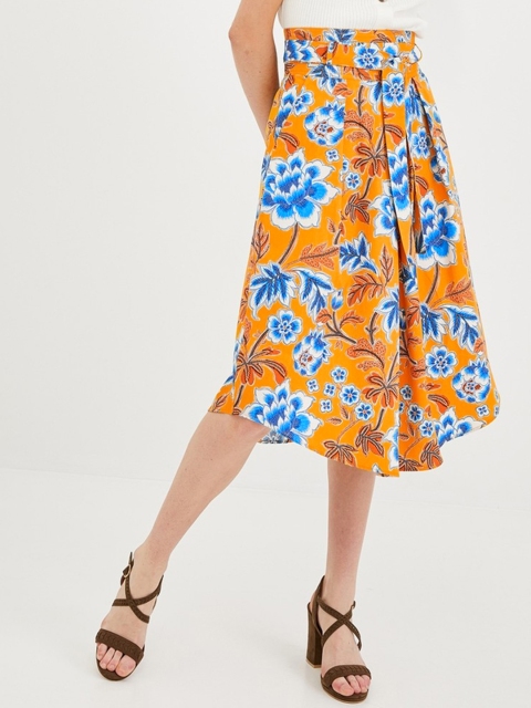 

promod Women Yellow & Blue Printed A-Line Skirt