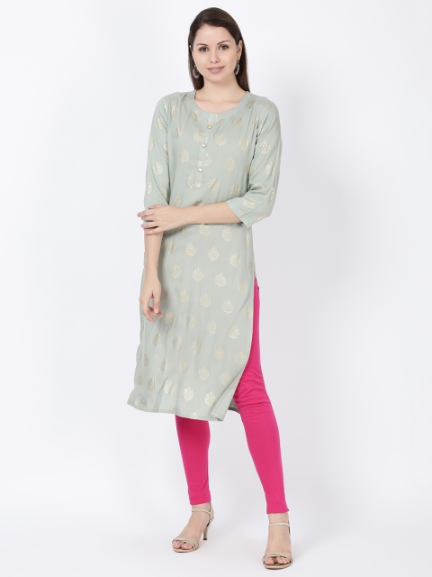 

Soch Women Grey & Gold Printed Straight Kurta