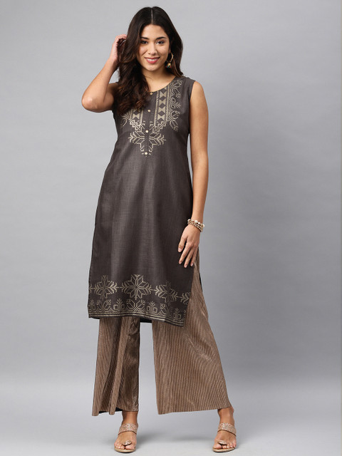 

Soch Women Grey Yoke Design A-Line Kurta