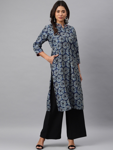 

Soch Women Navy Blue & Grey Dyed Straight Kurta