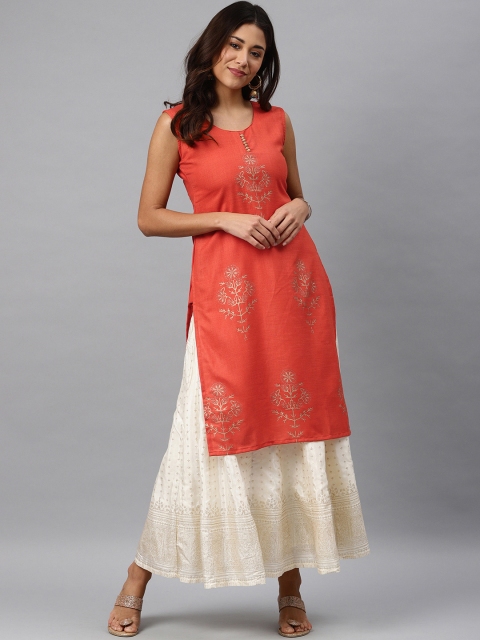 

Soch Women Rust Printed Straight Kurta