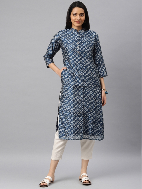 

Soch Women Navy Blue Printed A-Line Kurta