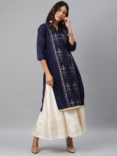 

Soch Women Navy Blue Printed A-Line Kurta