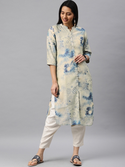 

Soch Women Cream-Coloured & Blue Dyed Straight Kurta