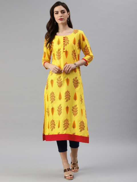

Swishchick Women Yellow Printed A-Line Kurta