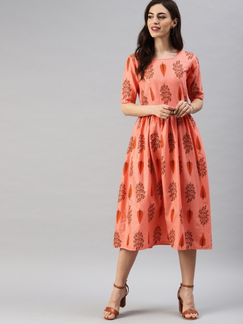 

Swishchick Women Pink & Orange Fit and Flare Dress