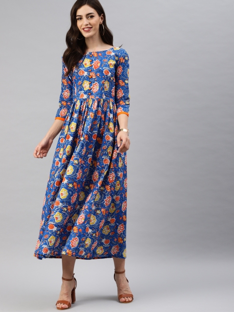 

Swishchick Women Blue & Orange Printed A-Line Dress