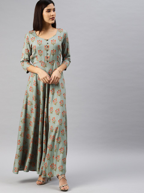 

Swishchick Women Grey & Red Printed Maxi Dress