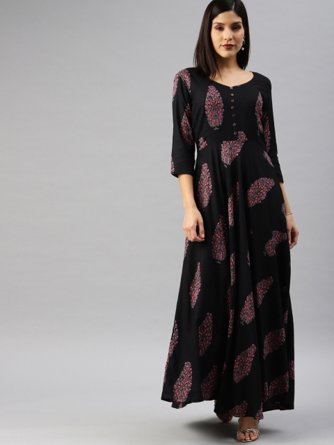 

Swishchick Women Black & Pink Printed Maxi Dress