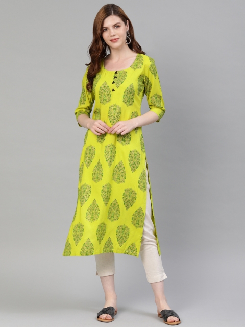 

Swishchick Women Green Printed A-Line Kurta