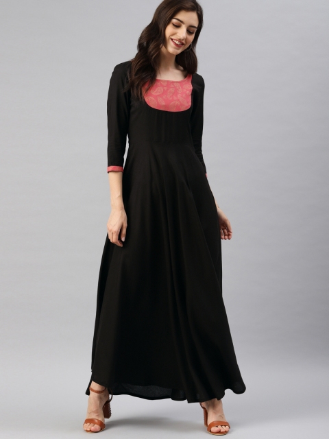 

Swishchick Women Black & Pink Solid Maxi Dress