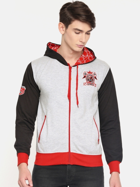 

Sports52 wear Men Grey & Black Solid Hooded Sweatshirt
