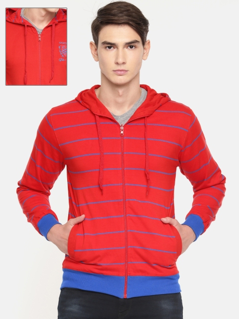 

Sports52 wear Men Red & Blue Striped Hooded Reversible Sweatshirt