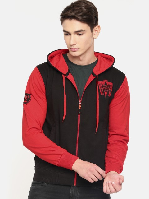 

Sports52 wear Men Black Solid Embroidered Hooded Sweatshirt