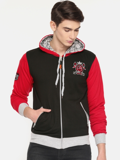 

Sports52 wear Men Black & Red Colourblocked Hooded Sweatshirt