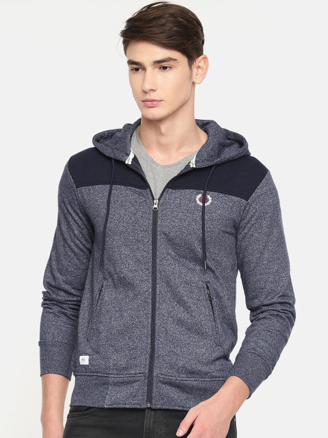 

Sports52 wear Men Navy Blue Melange Solid Hooded Sweatshirt