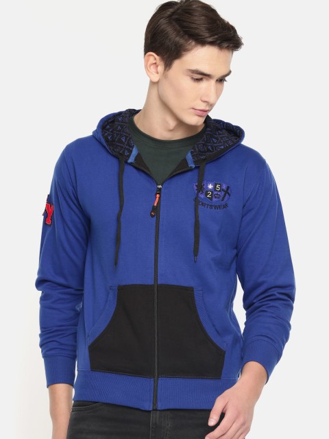 

Sports52 wear Men Blue Solid Hooded Sweatshirt