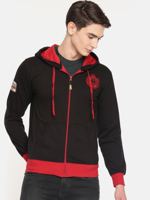 

Sports52 wear Men Black Solid Embroidered Hooded Sweatshirt