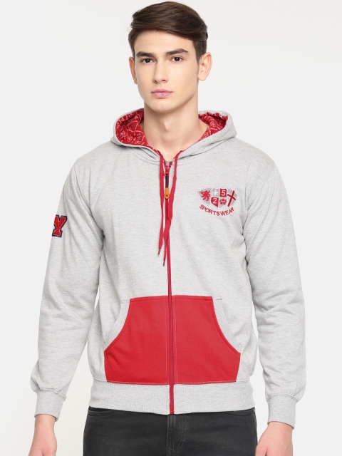 

Sports52 wear Men Grey & Red Solid Hooded Sweatshirt