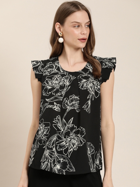 

her by invictus Women Black & White Floral Printed Top