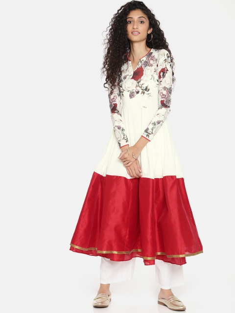 

Ira Soleil Women White & Red Printed Anarkali Kurta