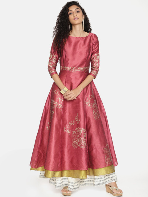 

Ira Soleil Women Pink & Yellow Printed Anarkali Kurta