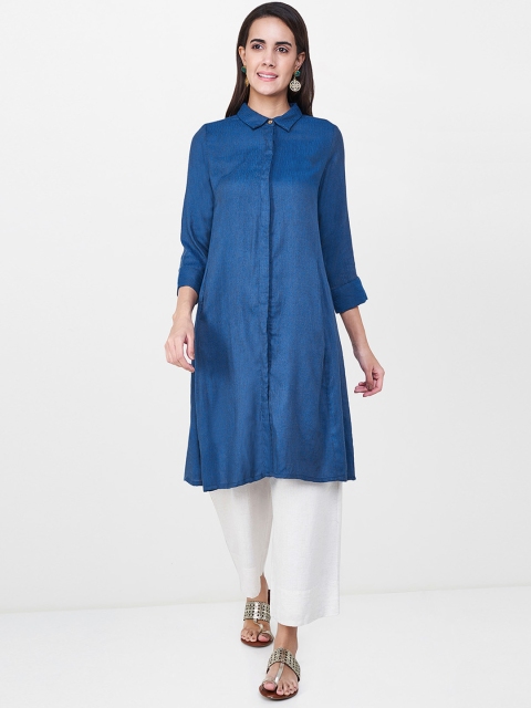 

Global Desi Women Blue Woven Design A-Line Kurta