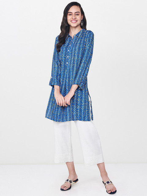 

Global Desi Women Blue & Yellow Printed Tunic