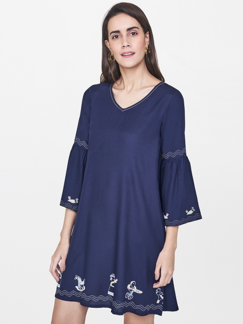 

Global Desi Women Navy Blue A-Line Dress