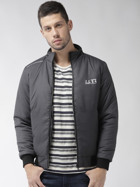 

Fort Collins Men Charcoal Grey Solid Bomber Jacket