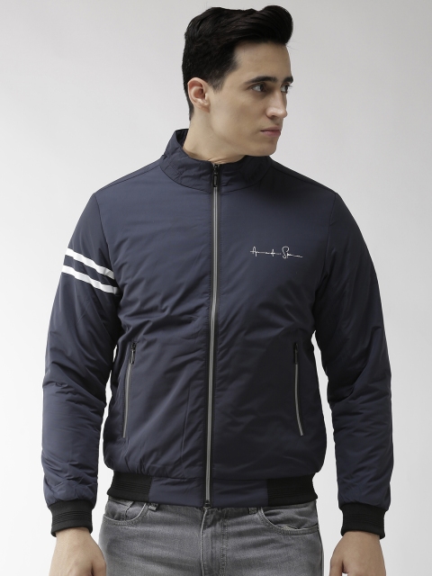 

Fort Collins Men Navy Blue Solid Bomber Jacket