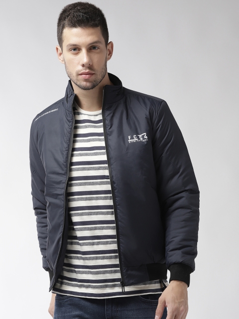 

Fort Collins Men Navy Blue Solid Bomber Jacket