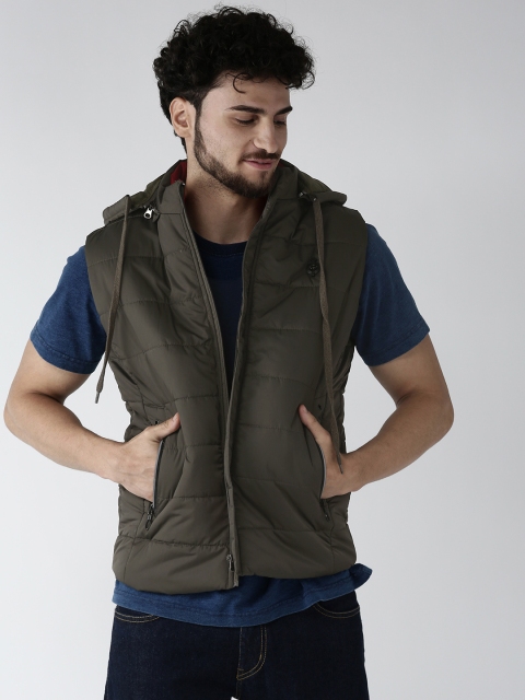 

Fort Collins Men Olive Green Solid Padded Jacket with Detachable Hood