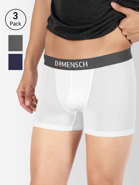 

DaMENSCH Men DEO-SOFT Deodorizing Micro Modal Solid Trunks DAM-AS-T-FW&WG&SB-PACK-3-MIX, White