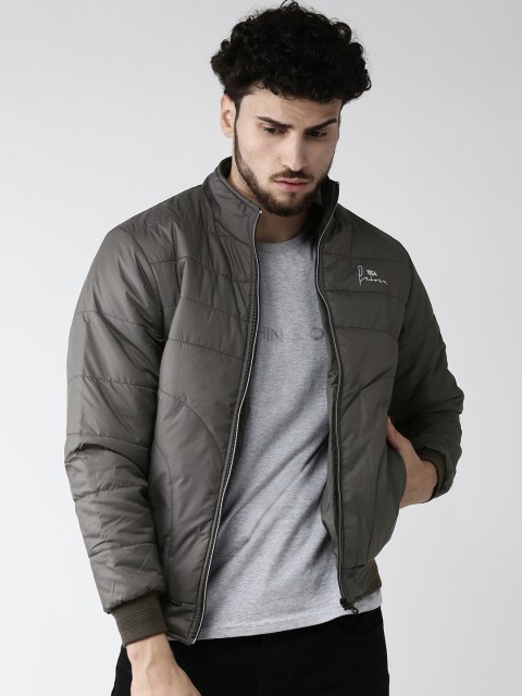 

Foreign Culture By Fort Collins Men Charcoal Grey Solid Bomber Jacket